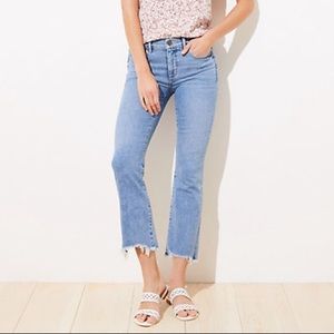 NWT LOFT High Waist Flare Crop Chewed Hem Jeans Size 27 Petite 4P